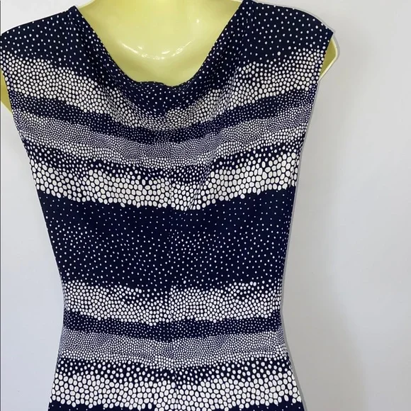 Ralph Lauren Dress Ruched Black Grey White Dot MIDI NWOT 6 - Picture 6 of 7